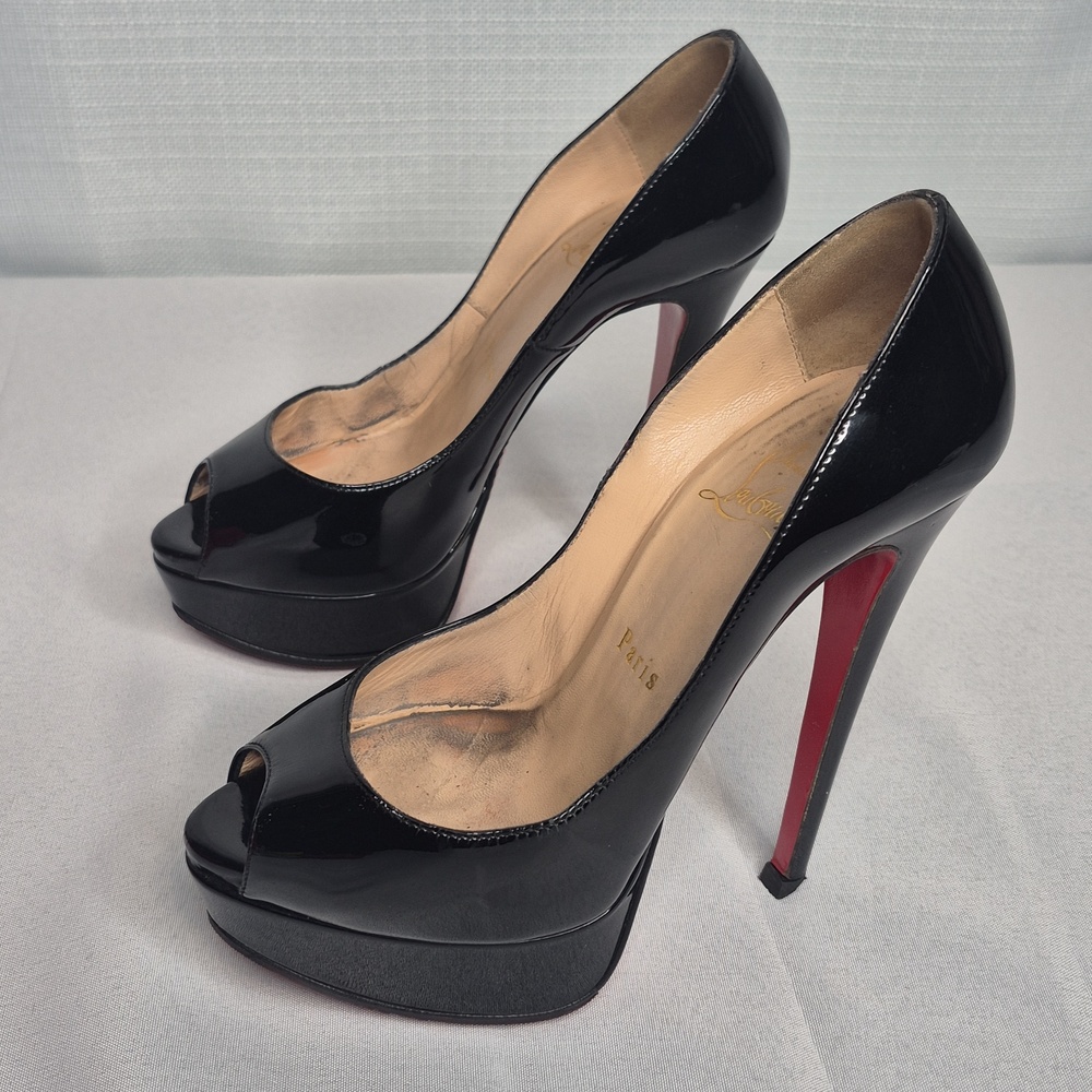 Christian Louboutin Black Patent Platform Stiletto Pumps Red Sole EUR 34.5/US4.5 - Picture 5 of 17